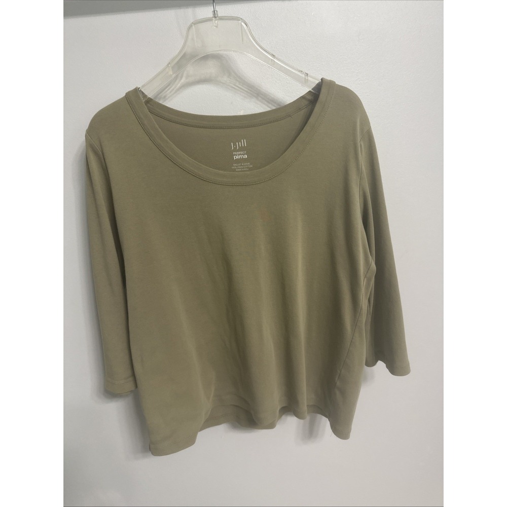 J.Jill Pima Three Quarter Sleeve Top In Olive Green Color Women's Sz Large